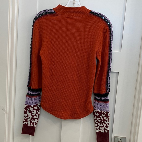 Free People Switch it Up Thermal Orangy/Terracotta Knit Mock neck Top - Picture 3 of 12